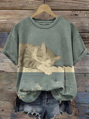 Women's Cat Art Print Short Sleeves T-shirt