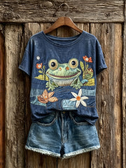 Women's Lovely Pond Frog Art Print short-sleeved T-shirt