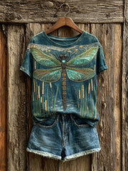 Women's Vintage Classy Dragonfly Art Print short-sleeved T-shirt