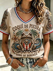 Women's Puerto Rico Pride Taino Art Printed T-shirt
