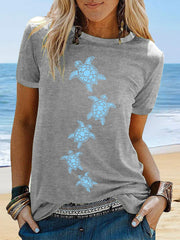 Women's Sea Turtle Print Summer Beach Ocean Vacation Casual Tee