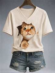 Women's Funny Cat V-Neck T-Shirt