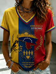 Women's VENEZUELA Printed V-neck T-shirt