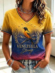 Women's Troupial Venezuela Strong Printed V-neck T-shirt