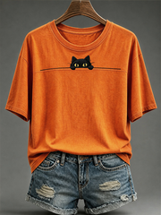 Women's Cute cat print short-sleeved T-shirt