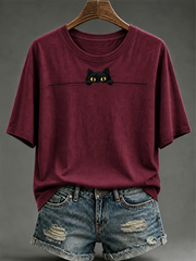 Women's Cute cat print short-sleeved T-shirt