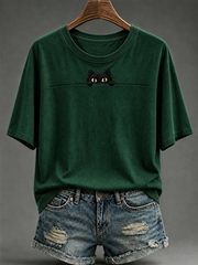 Women's Cute cat print short-sleeved T-shirt