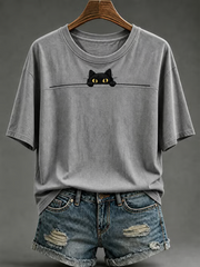 Women's Cute cat print short-sleeved T-shirt