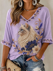 Women’s Cute Cat Print Casual T-Shirt