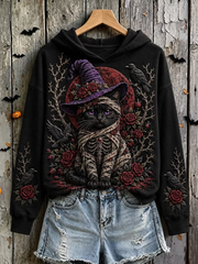 Women's Halloween Black Cat Art Print Regular Sweatshirt