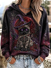 Women's Halloween Black Cat Art Print Regular Sweatshirt