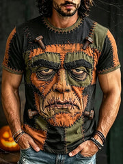 Men's Vintage Halloween Spooky Zombie Print Short Sleeves T-shirt
