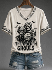 Women's The Golden Ghouls Print Casual V-Neck Tee