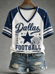Women's Football Gameday Gift For Football Fans Casual V-Neck Tee