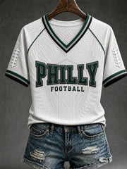 Women's Football Philly Printed V-neck T-shirt