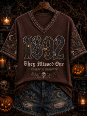 Women's “1692 they messed one ” Printed V-neck T-shirt