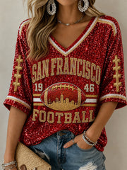 Women's Football Gameday Gift For Football Fans Mid-length Sleeves V-Neck T-Shirt