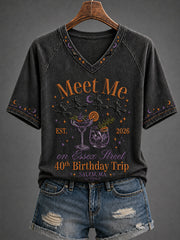 Women's Vintage Halloween V-neck Short Sleeve T-shirt