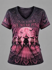Women's Breast Cancer Halloween Print short-sleeved T-shirt