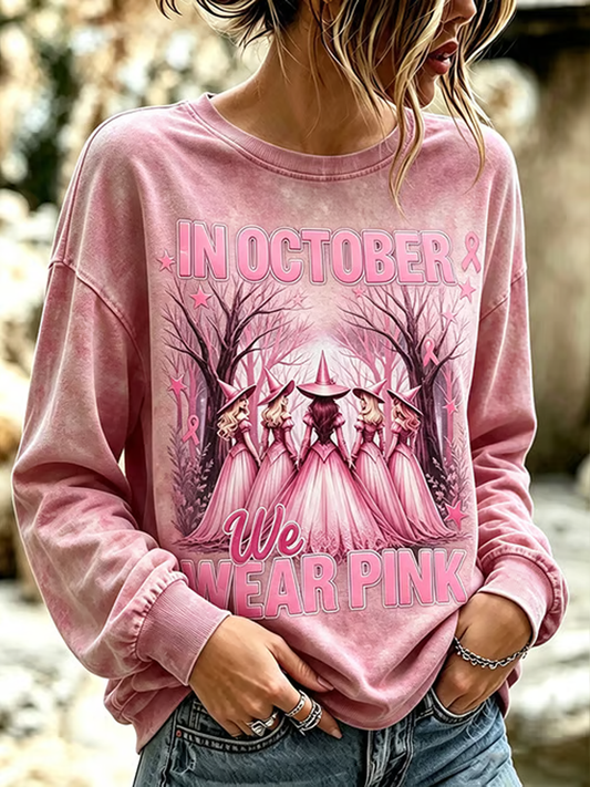 Women's Breast Cancer Halloween Print Regular Sweatshirt