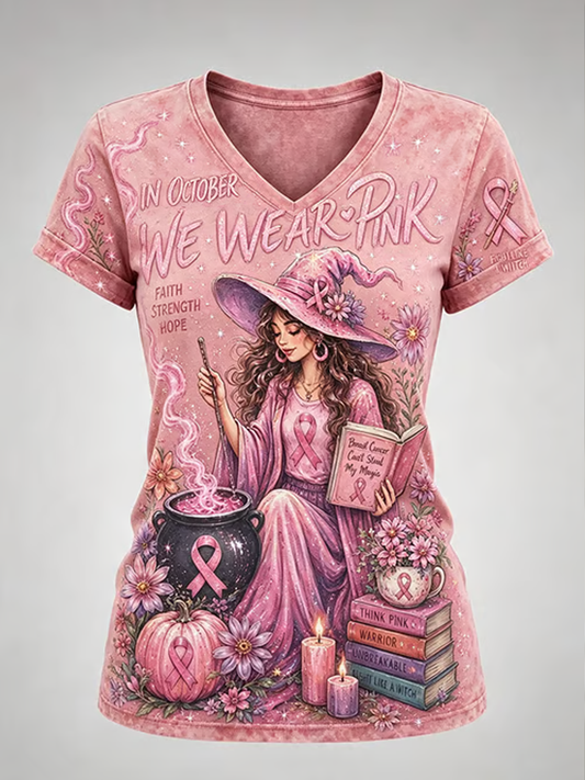 Women's Breast Cancer Halloween Print short-sleeved T-shirt