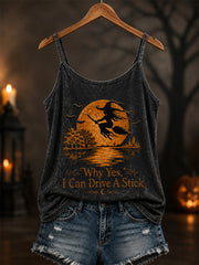 Women's Funny Halloween Witch Why Yes,Actually I Can Drive A Stick Print Casual Vests