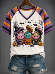 Women's Halloween Printed V-neck T-shirt