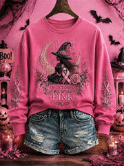 Women's Breast Cancer Awareness Halloween Witch-Themed Casual Regular Sweatshirt
