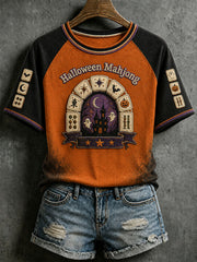 Women's Halloween Mahjong Print T-Shirts