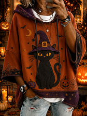 Women's Halloween Cat Print Hoodie