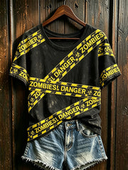Women's Halloween retro pattern printed casual short-sleeved T-shirt