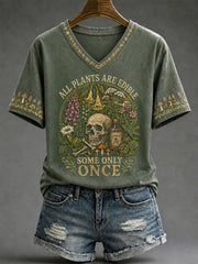 Women's "All Plants Are Edible Some Only Once" Halloween Floral Print Casual T-shirt