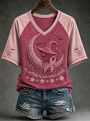 Women's In October We Wear Pink Printed V-neck T-shirt