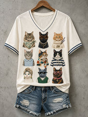 Women's Lovely Cat Pattern T-Shirt
