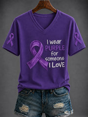 Women's Purple Art Printed V-neck T-shirt