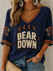 Women's Football Gameday Gift For Football Fans Mid-length Sleeves V-Neck T-Shirt