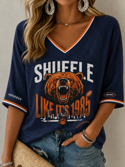 Women's Football Gameday Gift For Football Fans Mid-length Sleeves V-Neck T-Shirt