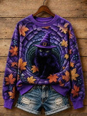 Women's Halloween Black Cat Regular Sweatshirt