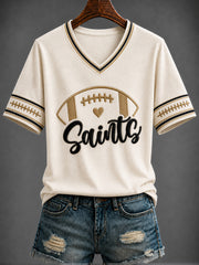 Women's America Football Printed V-neck T-shirt