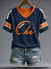 Women's Chicago Football Lover Bears Art Printed T-shirt
