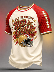 Men's Red & Gold Football Gameday Gift For Football Fans Casual Tee