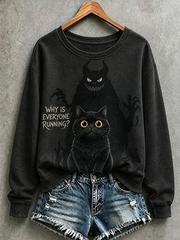 Women's Halloween Cat Regular Sweatshirt