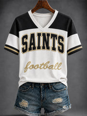 Women's America Football Printed V-neck T-shirt