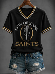 Women's America Football Printed V-neck T-shirt