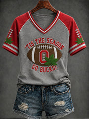 Women's Football Print V-neck T-shirt
