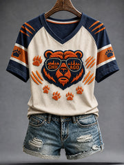 Women's Chicago Football Lover Bear Art Printed T-shirt