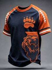 Men's Chicago Football Lover Bear Art Printed T-shirt