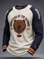 Men's Chicago Football Lover Bear Art Printed Waffle Sweatshirt