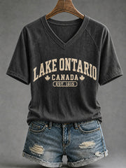 Women's Lake Ontario Est 1615 V-Neck Short SleeveT-shirt