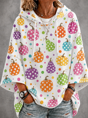 Women’s Pumpkin Polka Dot Art Short-Sleeve Hoodie